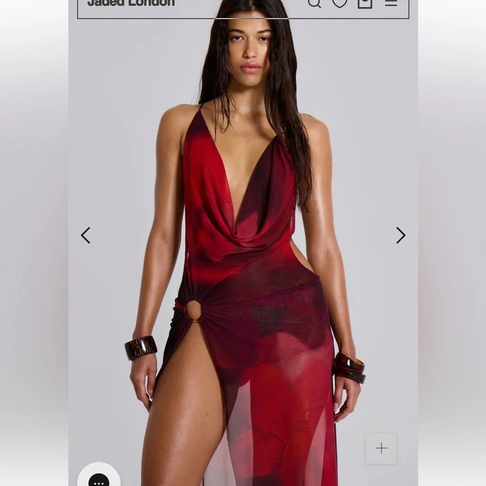 Jaded London Vixen Red Maxi Dress micro mesh print cut out Revolve NWT 2